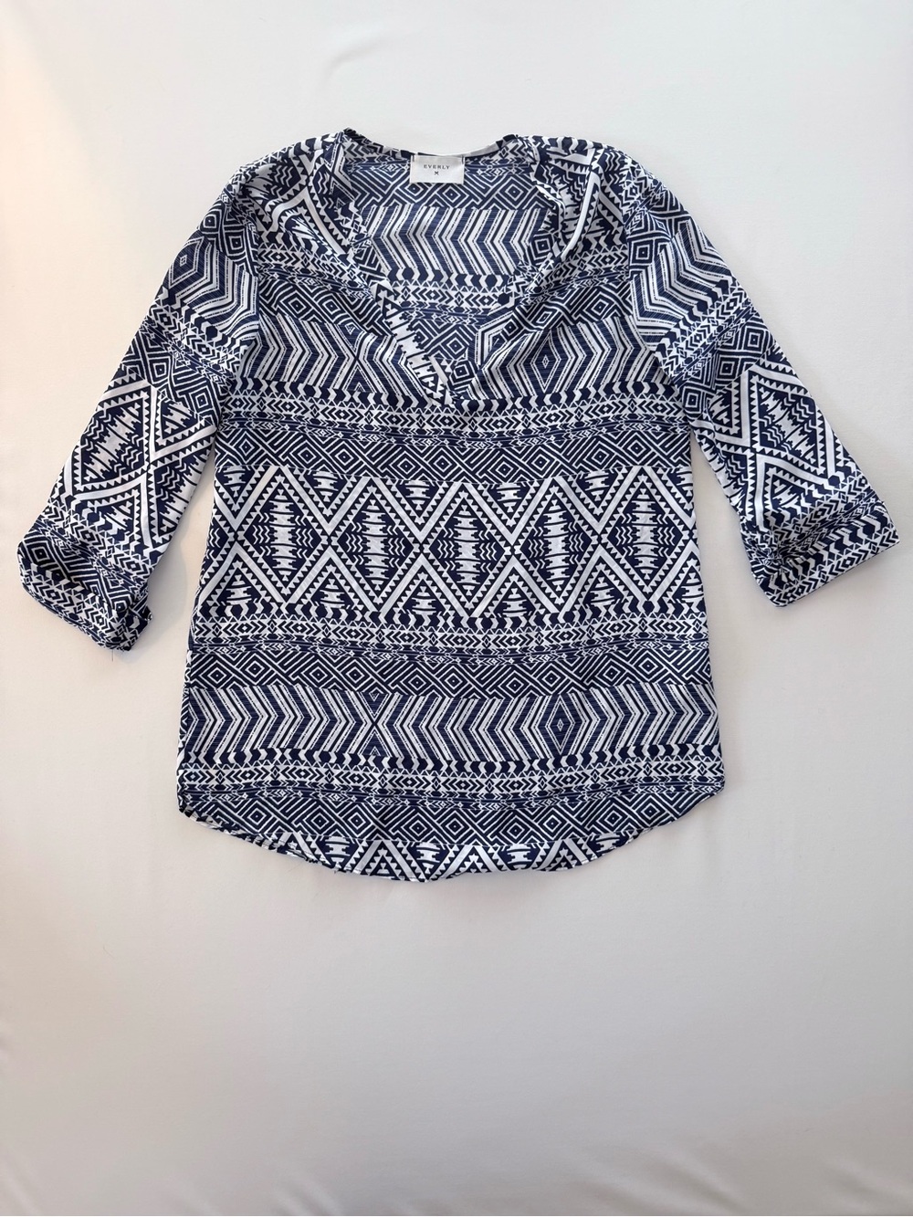 Everly Navy and White Geometric Print Tunic